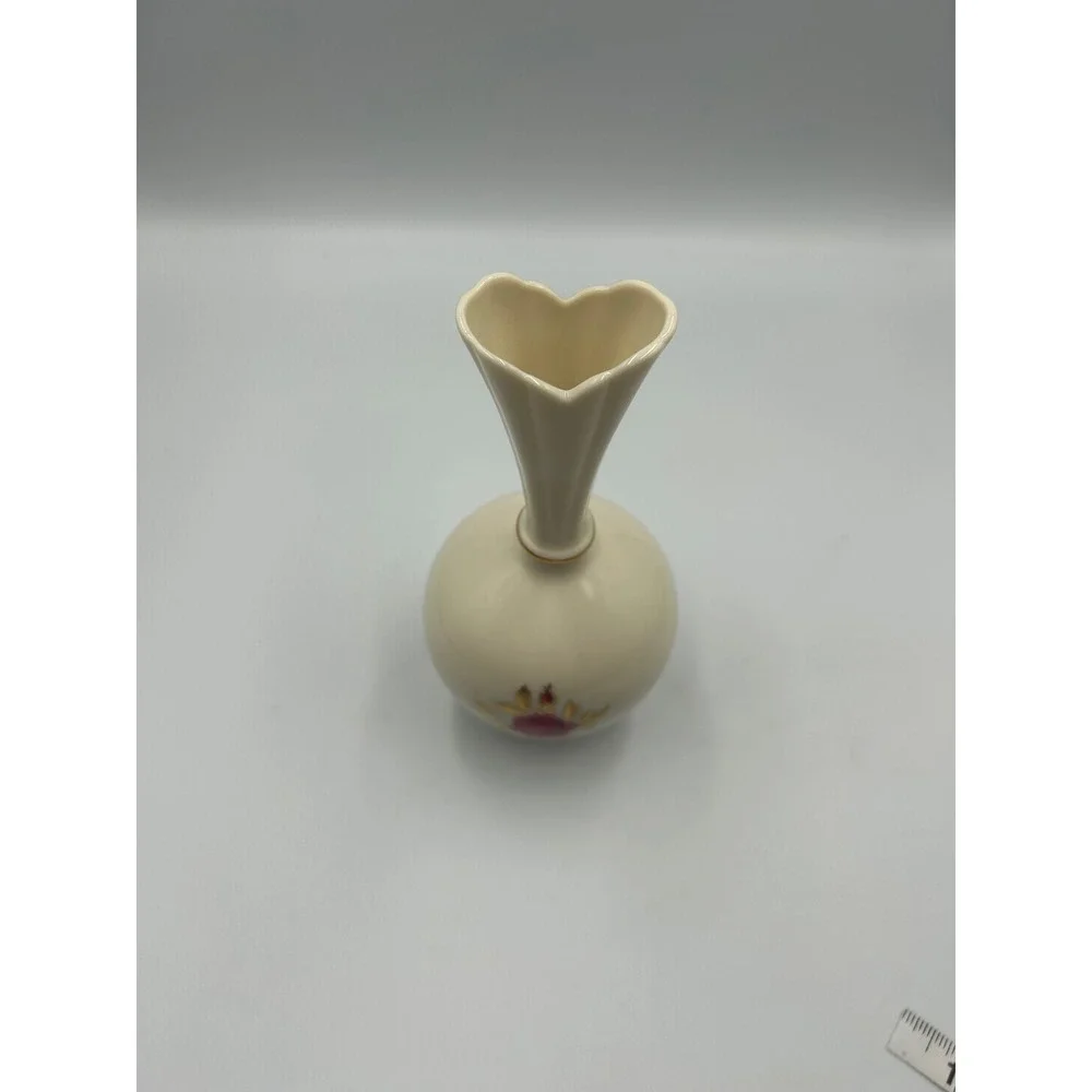 Lenox Ivory China Bud Vase Pink Rose Gold Trim Heart Shaped Rim Made in USA